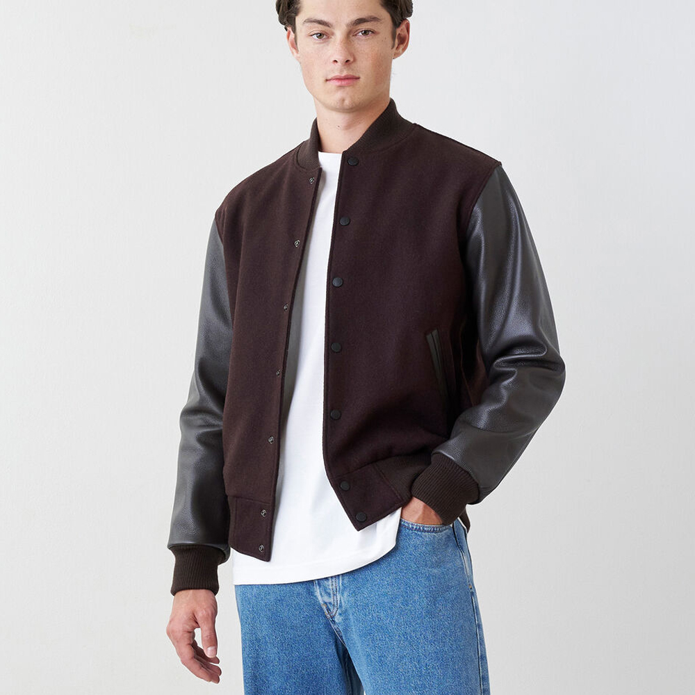 High Quality Varsity Jacket Men Chenille Embroidery Leather Sleeves Custom Baseball Letterman Varsity Jacket